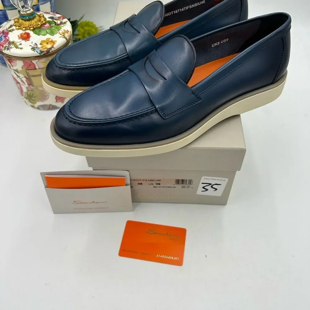 Men's Santoni Detroit, leather loafers size 9 US made in Italy
